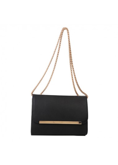 Black PU Detail Chains Magnetic Shoulder Bag