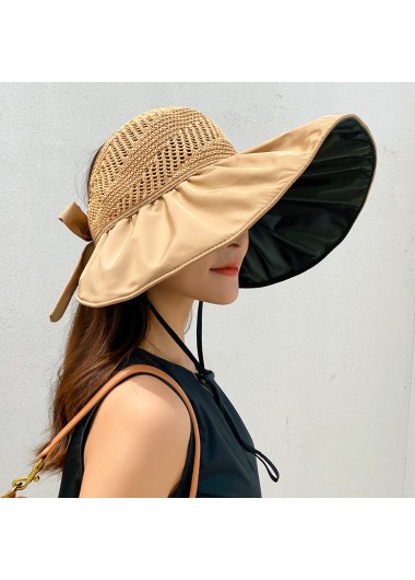 Beige Polyester Detail Tie Back Visor Hat