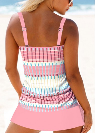 Pink swimwear,Geometric swimwear,Striped swimwear,ROTITA Circular Ring Pink Geometric Print Tankini Set