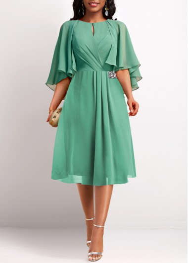 ROTITA Cut Out Green Round Neck Half Sleeve Dress