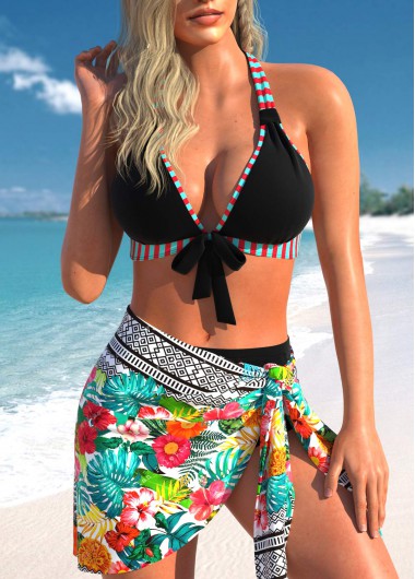 ROTITA Three-piece Multi Color Floral Print Bikini Set