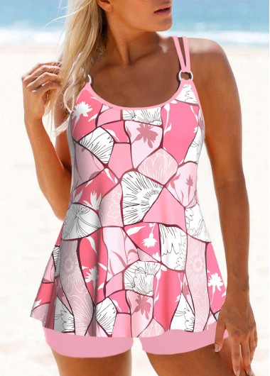 ROTITA Circular Ring Pink Geometric Print Tankini Set