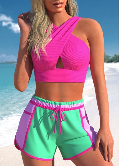 ROTITA Criss Cross Hot Pink High Waisted Bikini Set