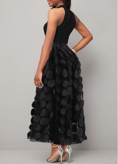 Black dresses,Plain Color dresses,Party dresses,Elegant dresses,ROTITA Patchwork Black Round Neck Sleeveless Maxi Dress