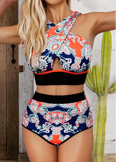 ROTITA Criss Cross Multi Color Tribal Print Bikini Set