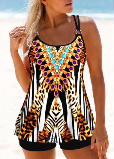 ROTITA Circular Ring Black Zebra Stripe Print Tankini Top
