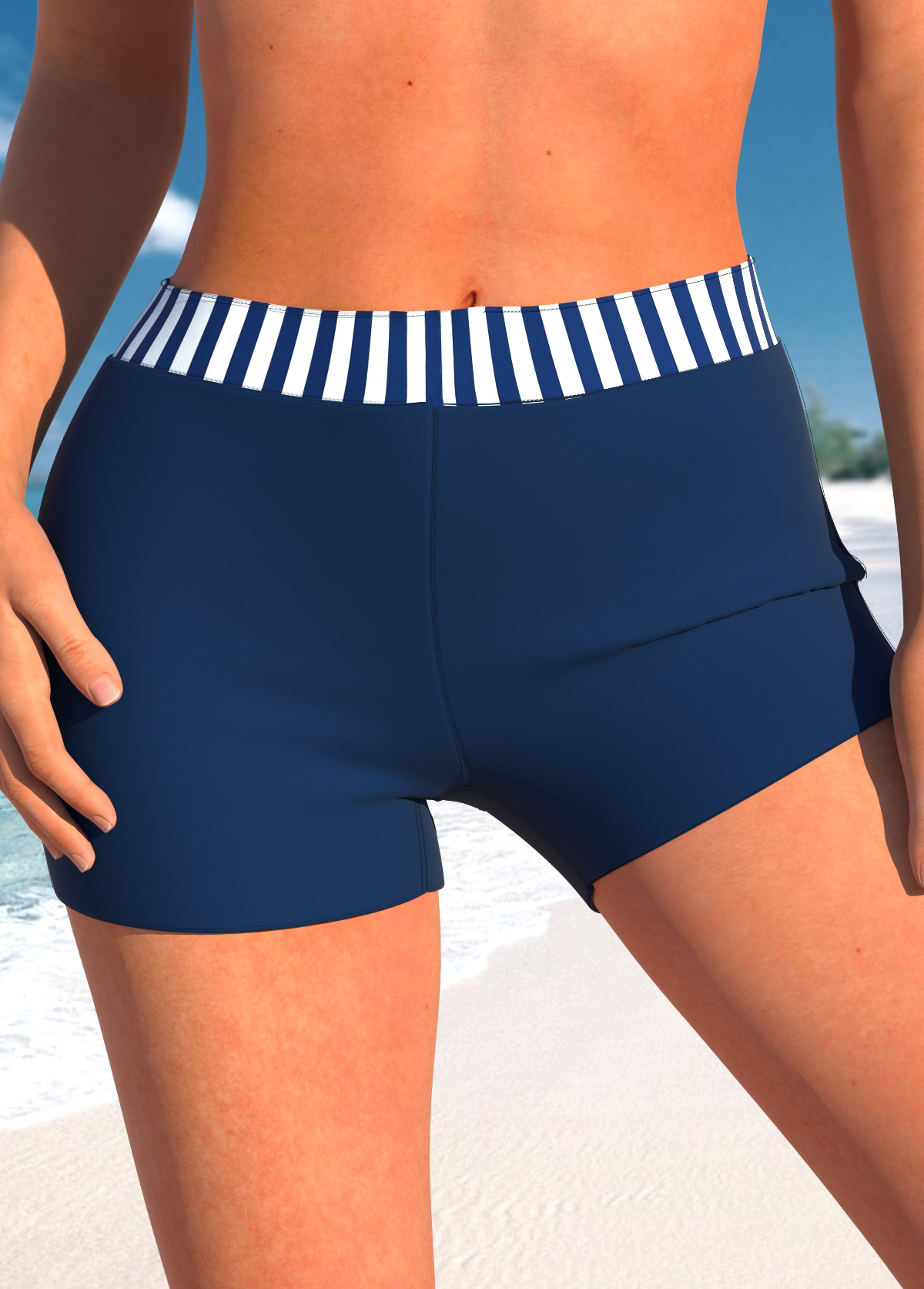 ROTITA Navy Striped Mid Waisted Swim Shorts