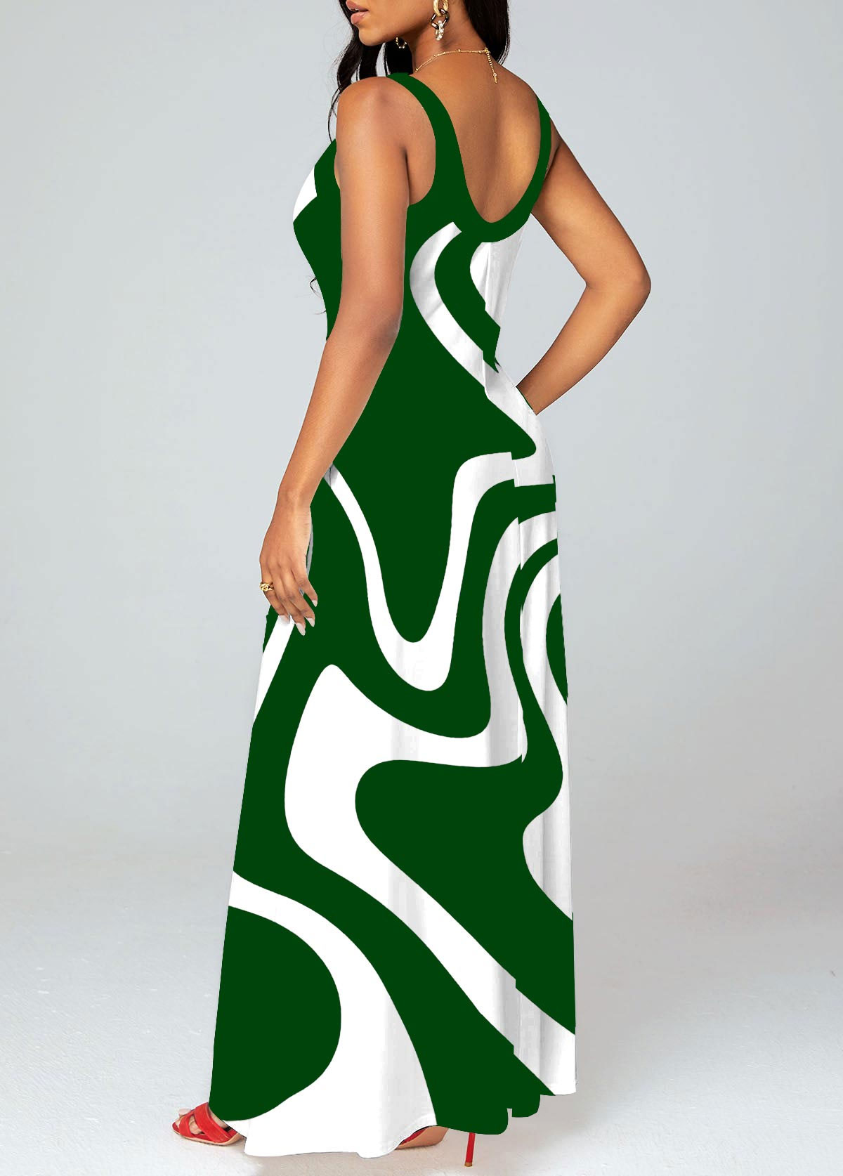 Green dresses,Geometric dresses,Vacation dresses,Vacation dresses,ROTITA Criss Cross Geometric Print Green Maxi Dress