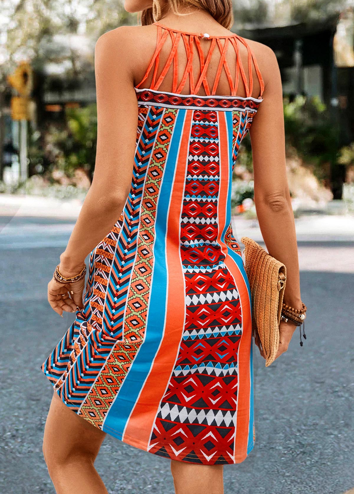 Orange dresses,Striped dresses,Geometric dresses,Criss Cross Striped Orange Short Shift Dress