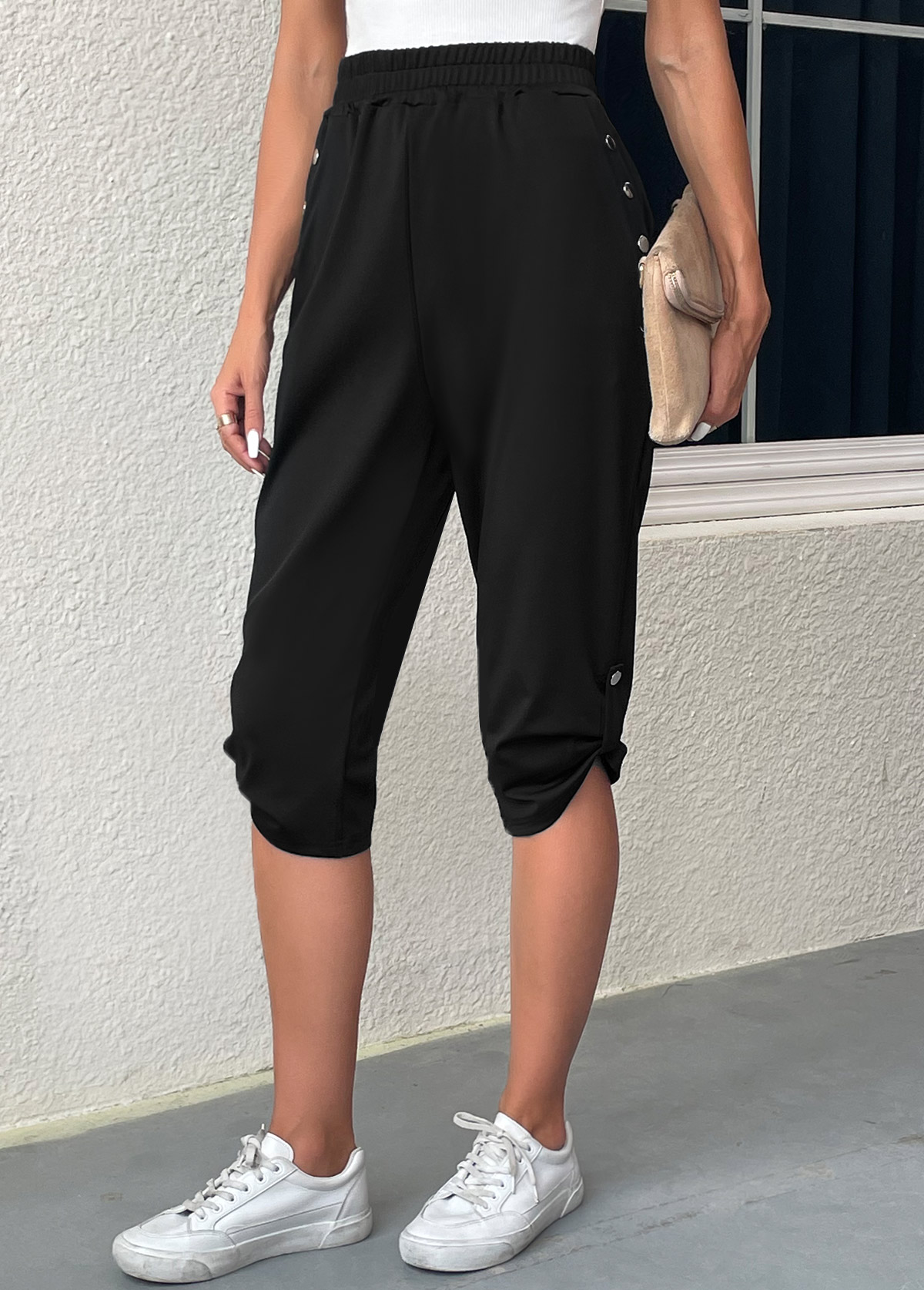 Pantalon Jogger noir à taille élastique à taille haute avec poche