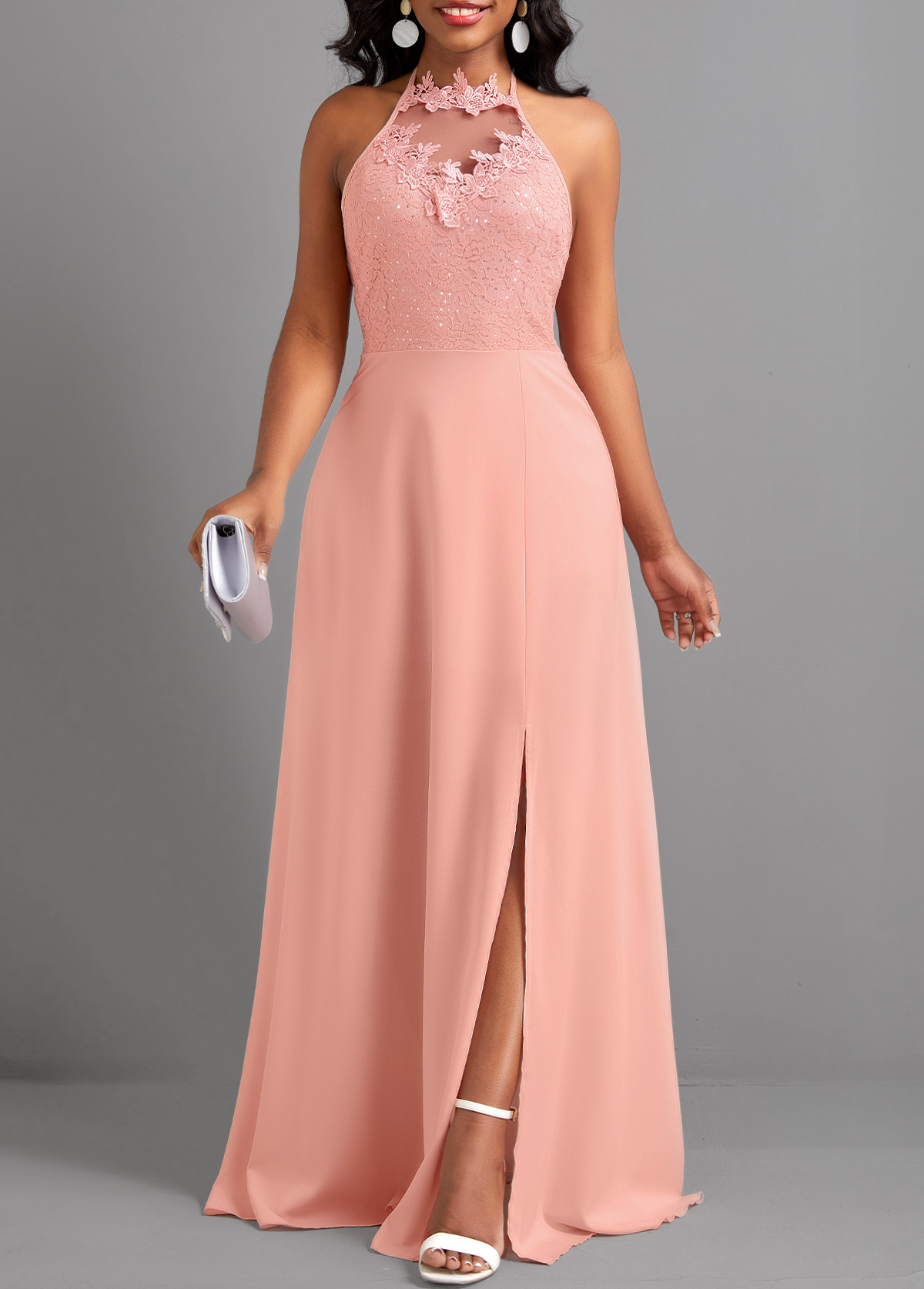 Dusty Pink dresses,Plain Color dresses,Tie Dusty Pink Sleeveless Maxi Dress