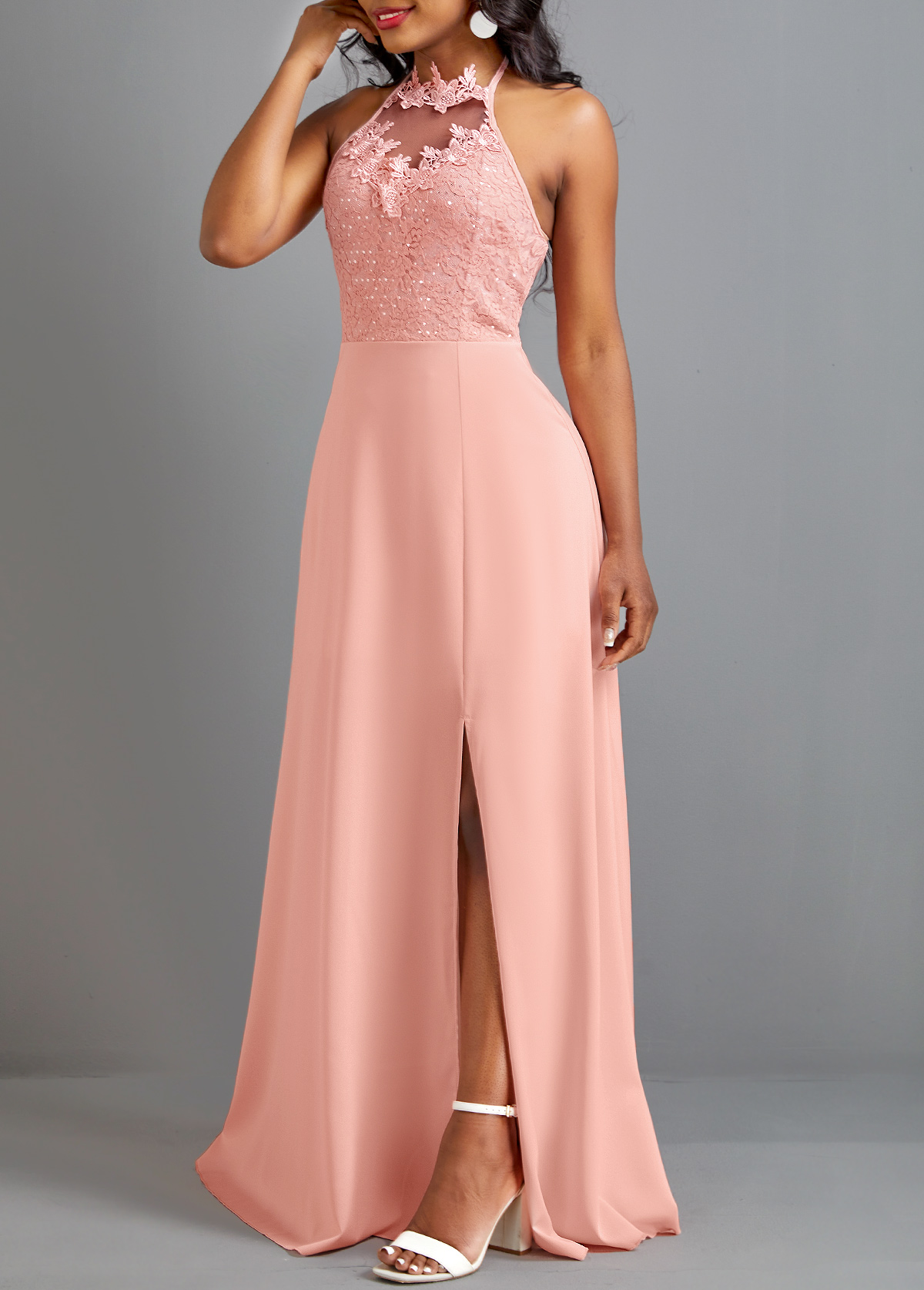 Dusty Pink dresses,Plain Color dresses,Tie Dusty Pink Sleeveless Maxi Dress