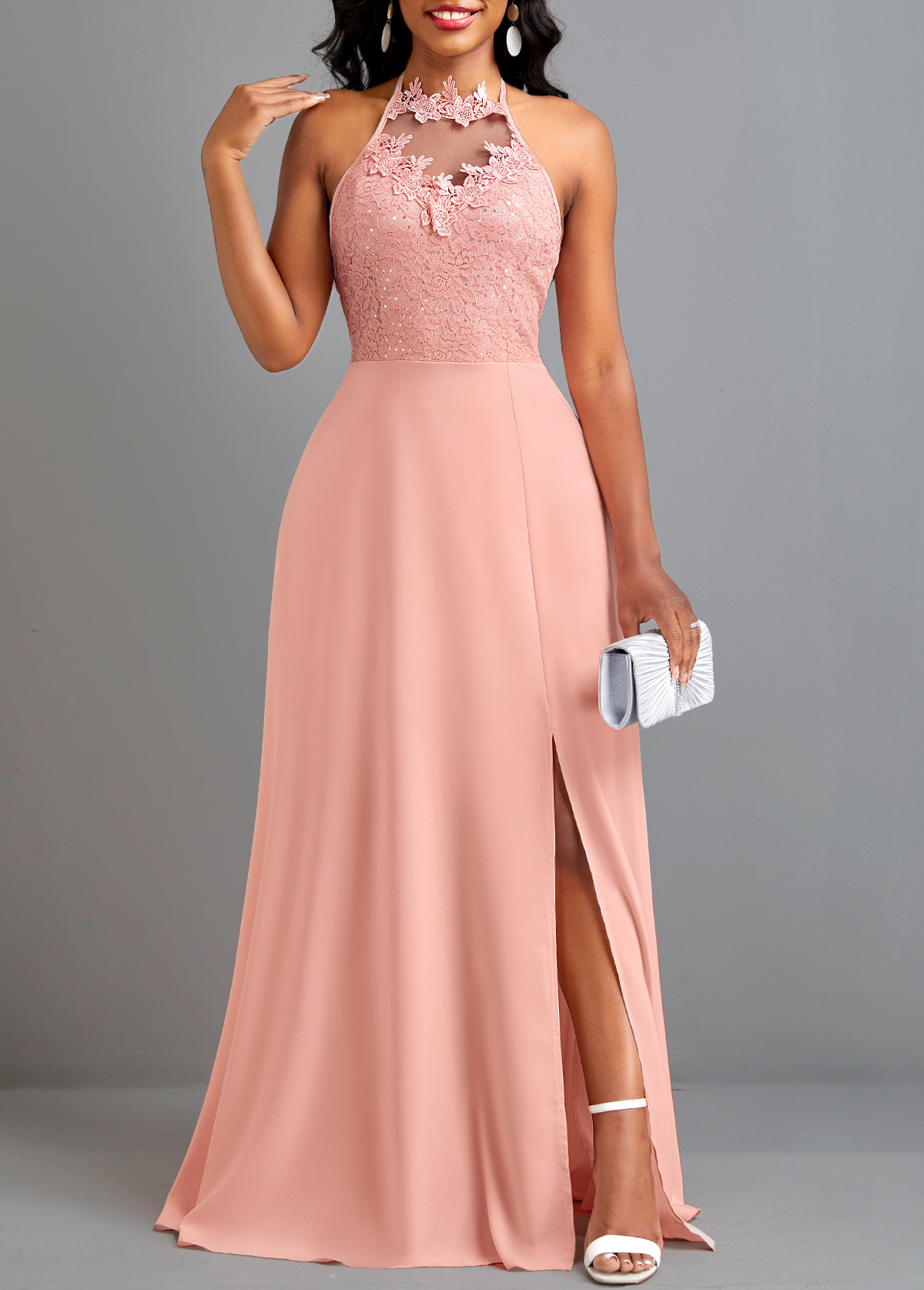 Dusty Pink dresses,Plain Color dresses,Tie Dusty Pink Sleeveless Maxi Dress
