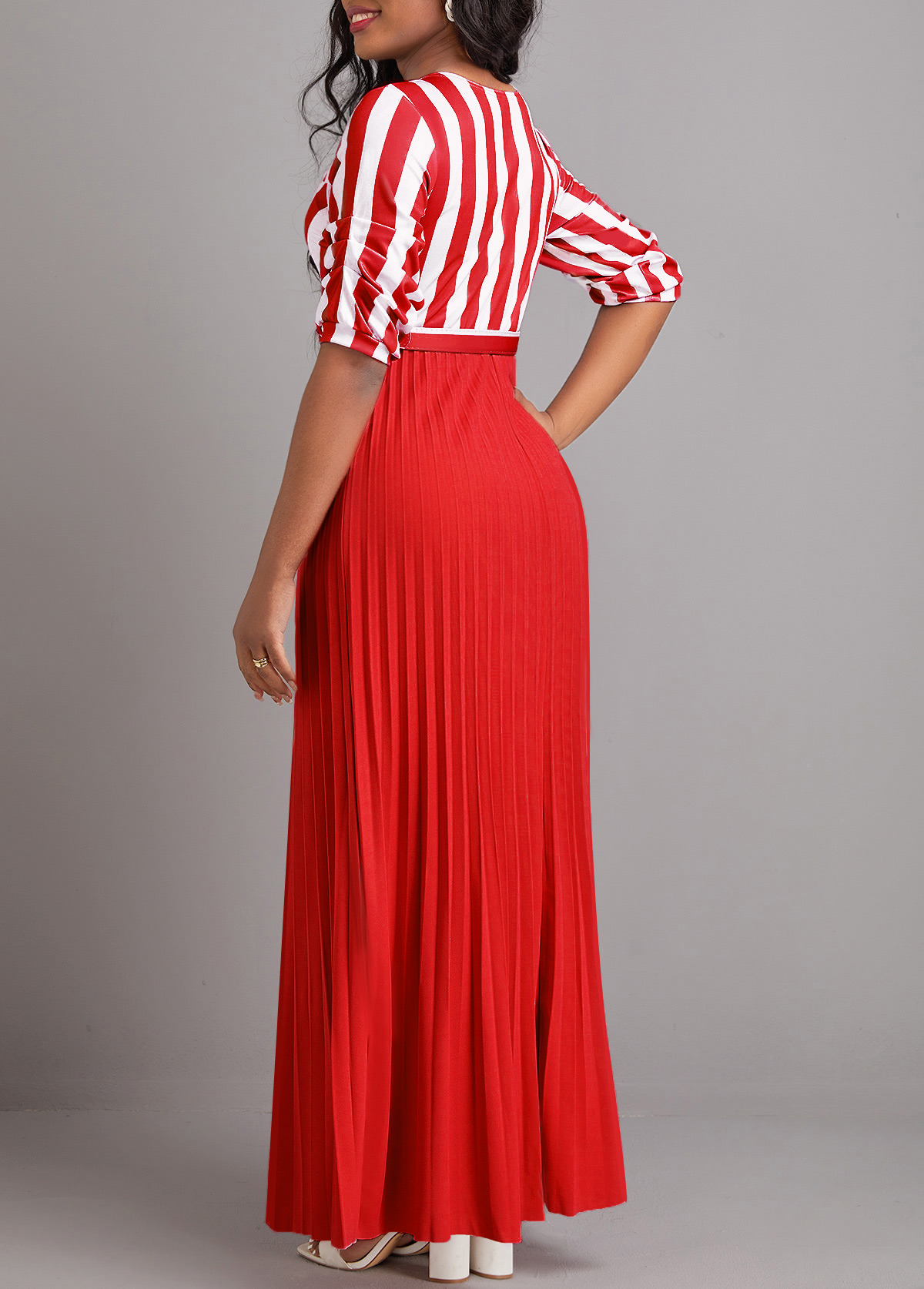 Red dresses,White dresses,Geometric dresses,Striped dresses,ROTITA Button Geometric Print Pink Belted Maxi Dress