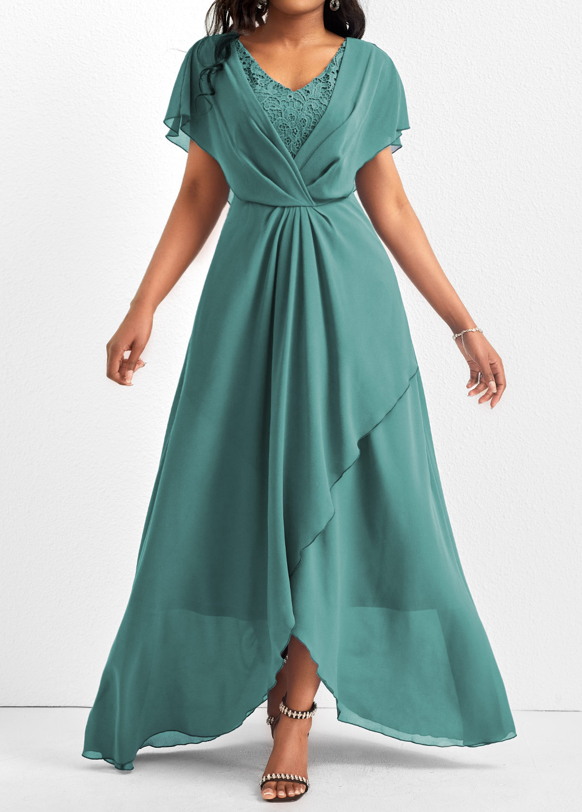 ROTITA Lace Mint Green V Neck Maxi Dress