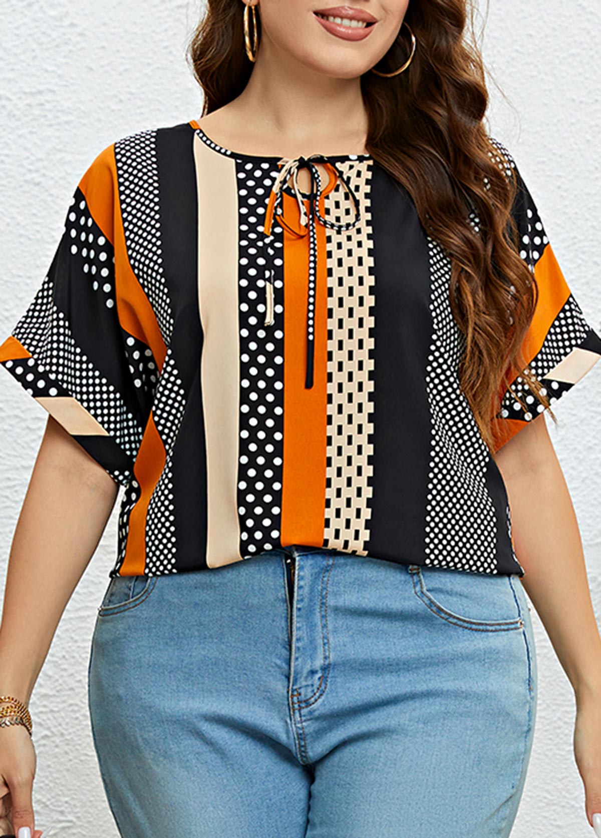 Plus Size Tie Multi Color T Shirt