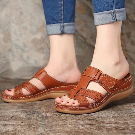 Dark Coffee Low Heel Open Toe Sliders