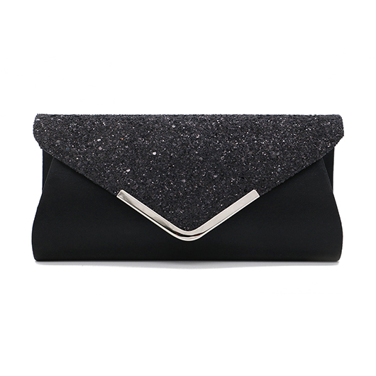 Black Sequined Magnetic V Design Evening Bag