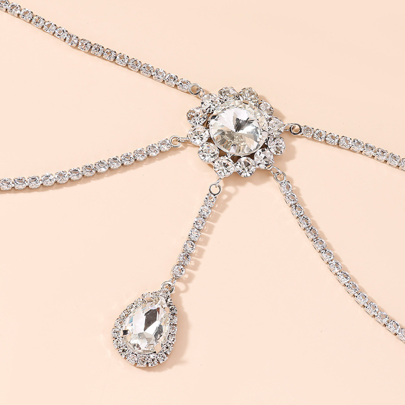 Silvery White jewelry,Plain Color jewelry,Layered Rhinestone Design Silvery White Necklace