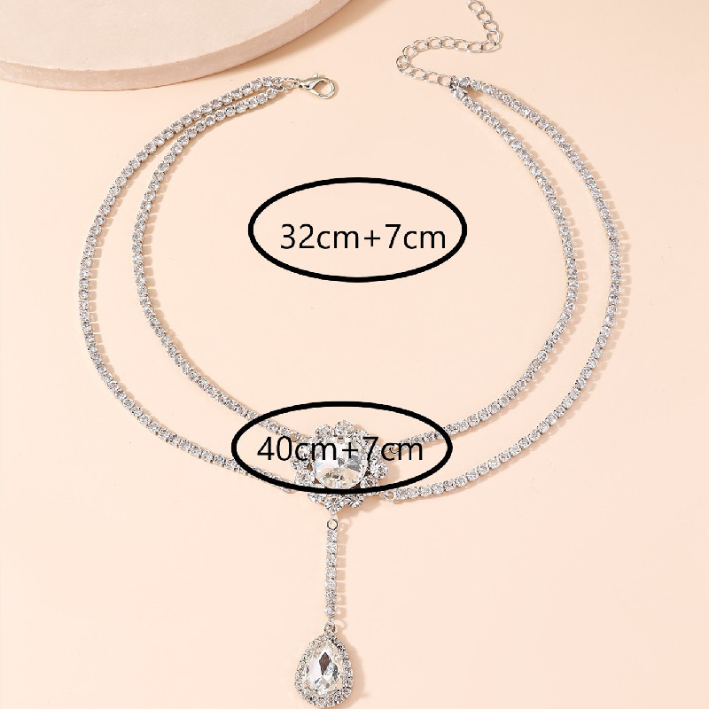 Silvery White jewelry,Plain Color jewelry,Layered Rhinestone Design Silvery White Necklace