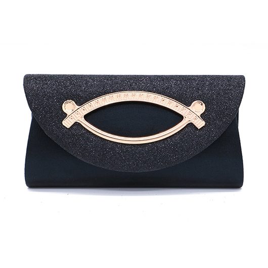Cutout Black Sequined Magnetic Clutch Bag