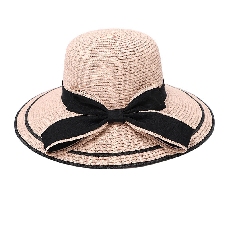 Pink Bowknot Design Patchwork Straw Hat