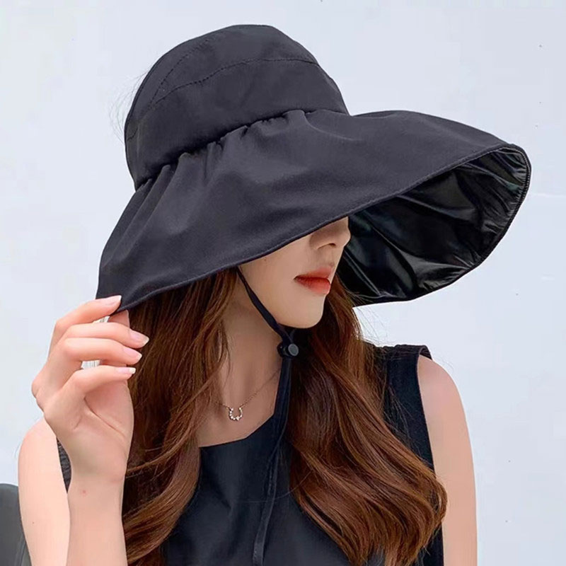 Black Cotton Detail Ruched Visor Hat