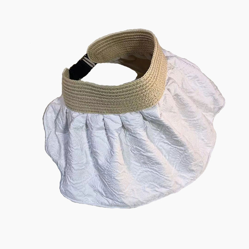 Ruched Cotton Detail White Visor Hat