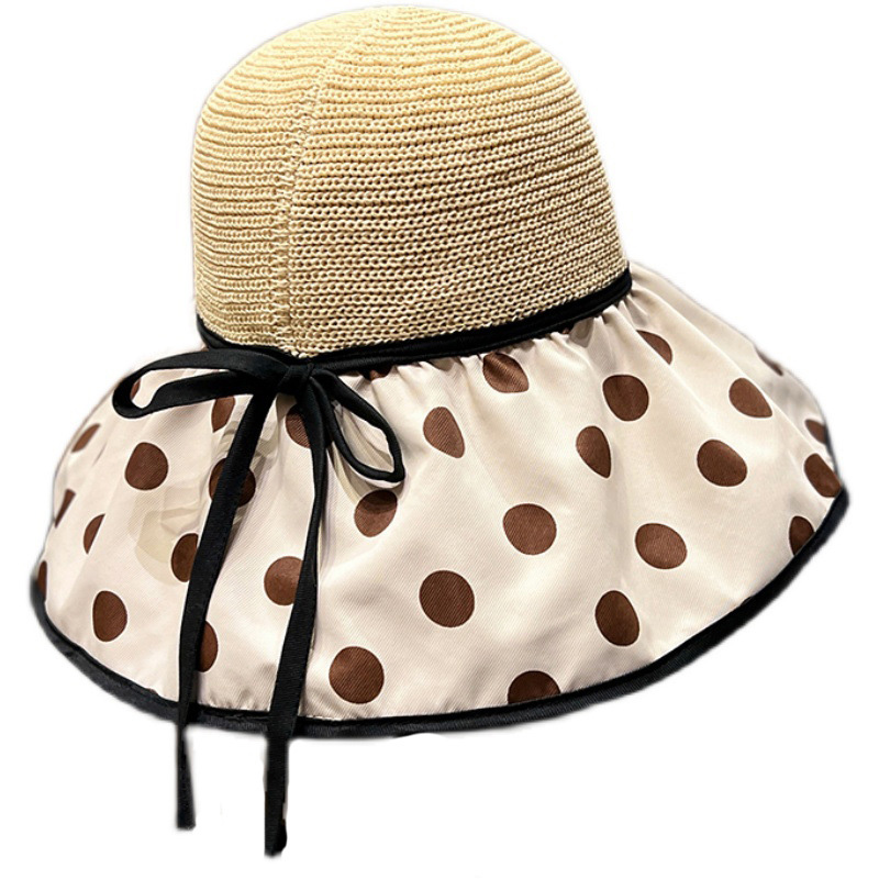 Beige accessories,Dot accessories,Geometric accessories,Polka Dot Acrylic Detail Beige Visor Hat