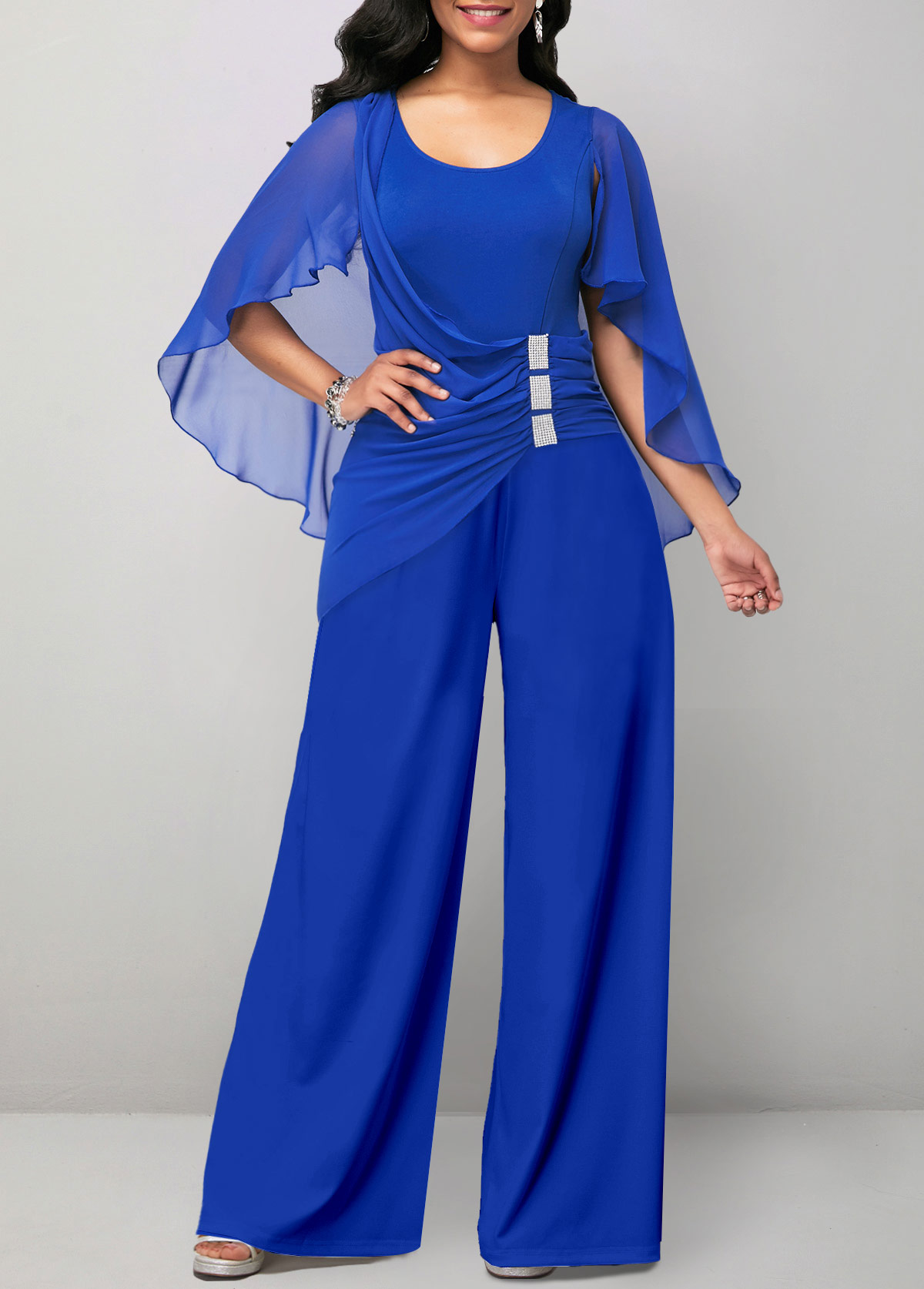 ROTITA Asymmetry Royal Blue Long Scoop Neck Jumpsuit