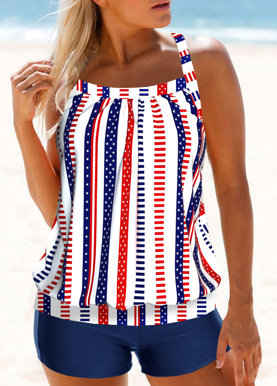 ensemble de tankini à imprimé géométrique multicolore croisé