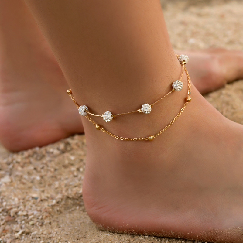 Rhinestone Layered Design Round Golden Anklet