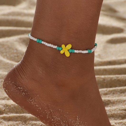 Butterfly Design Beads Detail Turquoise Anklet