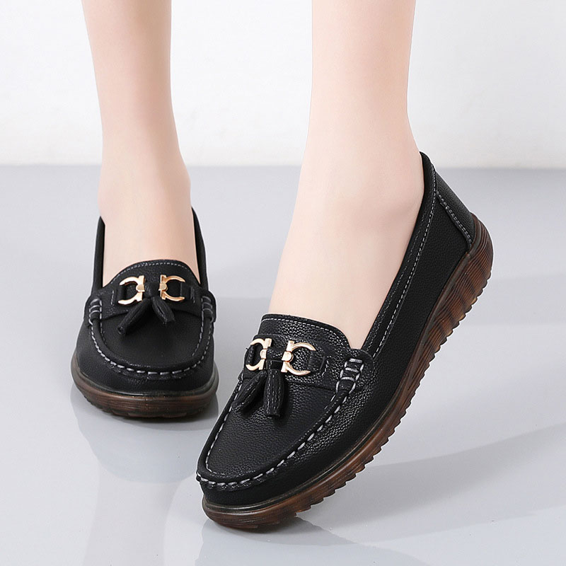 Black Falt Round Toe Wide Strap