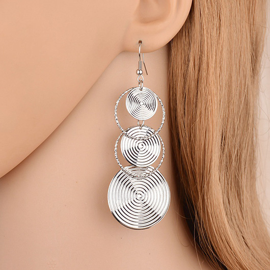 Round Circular Design Copper Silver Earrings