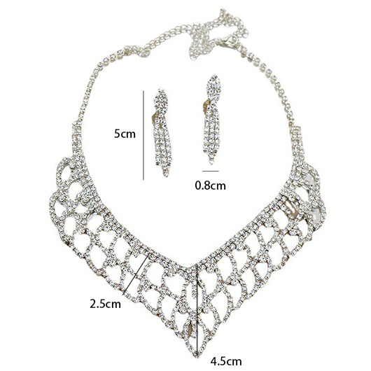 Silver jewelry,Other jewelry,Rhinestone Tassel Silver Earrings and Necklace
