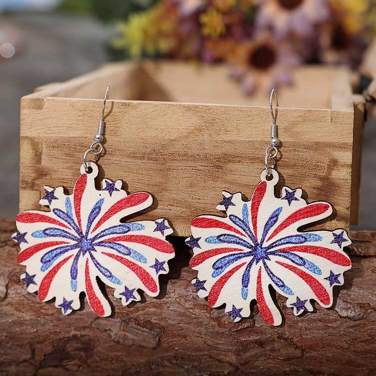 Asymmetrical Wood Detail Multi Color Earrings