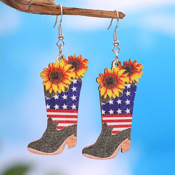 Multi Color Wood Detail Boot Design Earrings