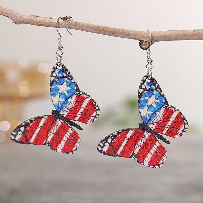 Boucles d'Oreilles Multicolores Détail Bois Papillon