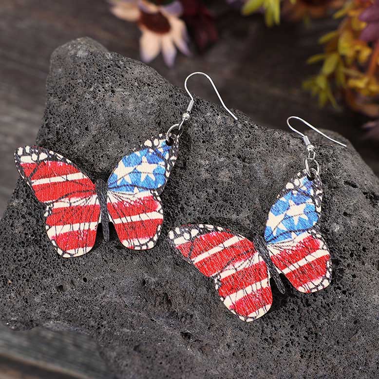 Multi Color jewelry,Geometric jewelry,Striped jewelry,Galaxy jewelry,Butterfly Wood Detail Multi Color Earrings