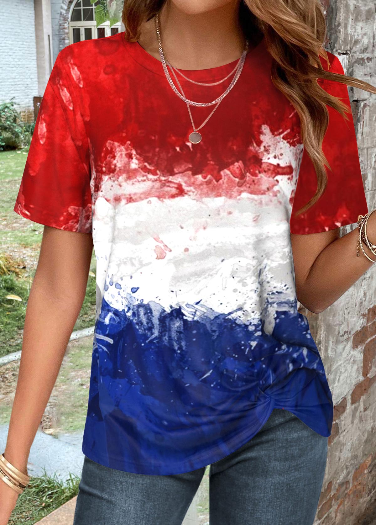 ROTITA Twist Flag Print Multi Color T Shirt
