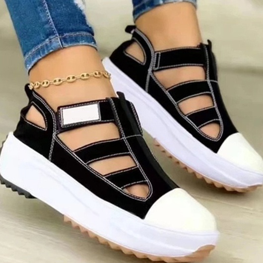 Black Falt Closed Toe Velcro Sandals