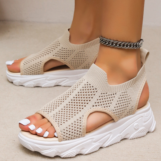 Beige Falt Open Toe Cutout Sandals