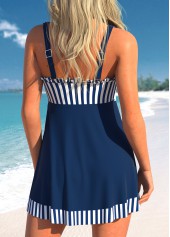 Navy swimwear,Striped swimwear,Geometric swimwear,ROTITA Frill Navy Striped Tie Swimdress Top