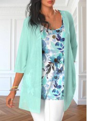 Mint Green tops,Floral tops,ROTITA Floral Print Mint Green Cardigan and Tank Top