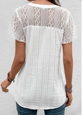 White tops,Plain Color tops,ROTITA Lace White Split Neck Short Sleeve Blouse