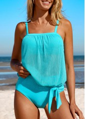 Cyan swimwear,Plain Color swimwear,ROTITA Mesh Cyan High Waisted Tankini Set