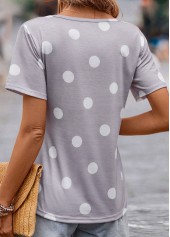 Grey tops,Dot tops,Lightweight Polka Dot Grey V Neck T Shirt