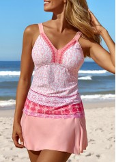 Dusty Pink swimwear,Tribal swimwear,Geometric swimwear,ROTITA Patchwork Dusty Pink Tribal Print Tankini Set