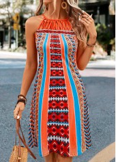 Criss Cross Striped Orange Short Shift Dress